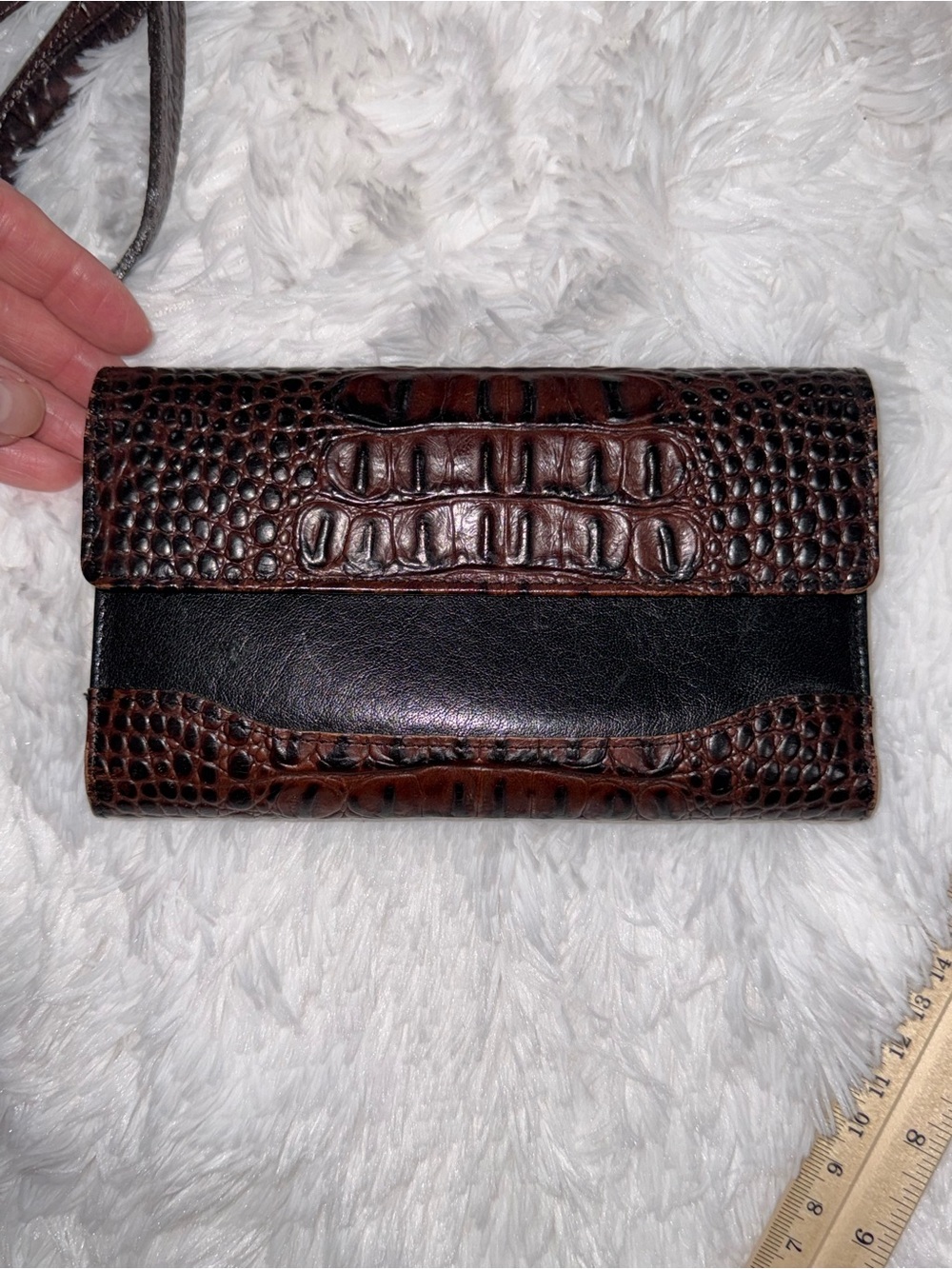 Brahmin Brown & Black Croc-Embossed Leather Wallet